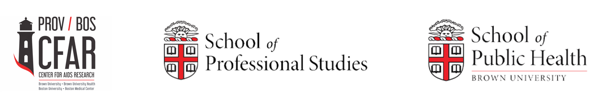 Prov/Bos CFAR, Brown School of Professional Studies, and Brown School of Public Health logos